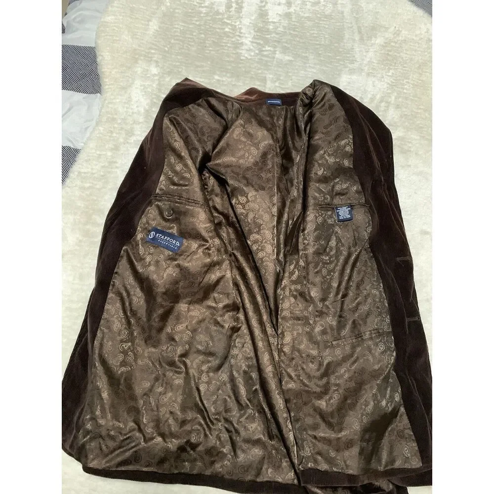 Stafford Corduroy Blazer Jacket Men 46R Brown Button Up Sport Elbow Patch Casual